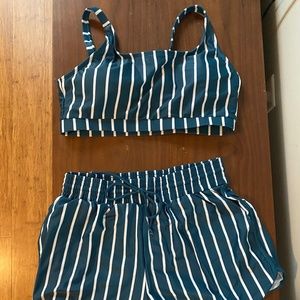 SeaFancy Green Stripes Square Neck Wide Straps Sporty Bikini Top And High-Waist